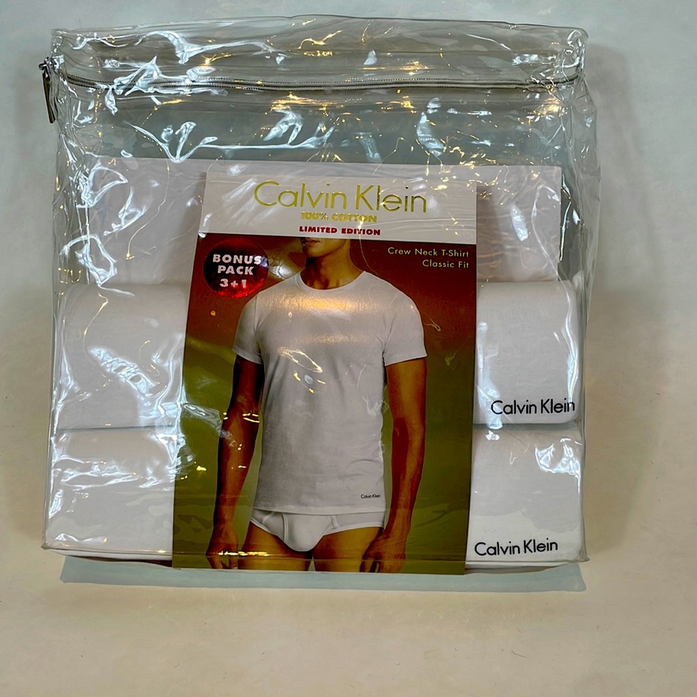 2 Calvin Klein 100% Cotton Crew Neck T-Shirts, Size Large, Color: White
